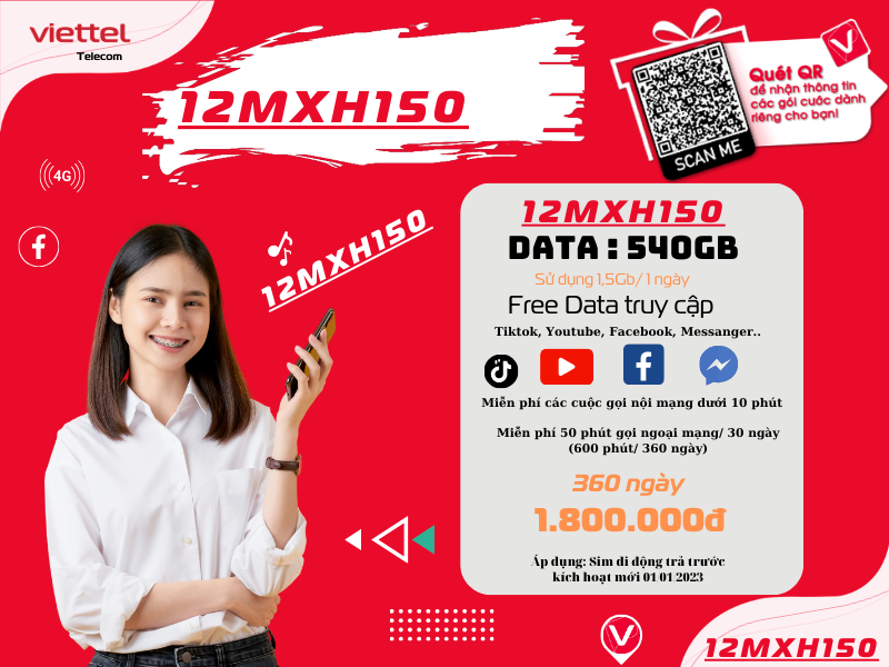 Gói 12MXH150 Viettel