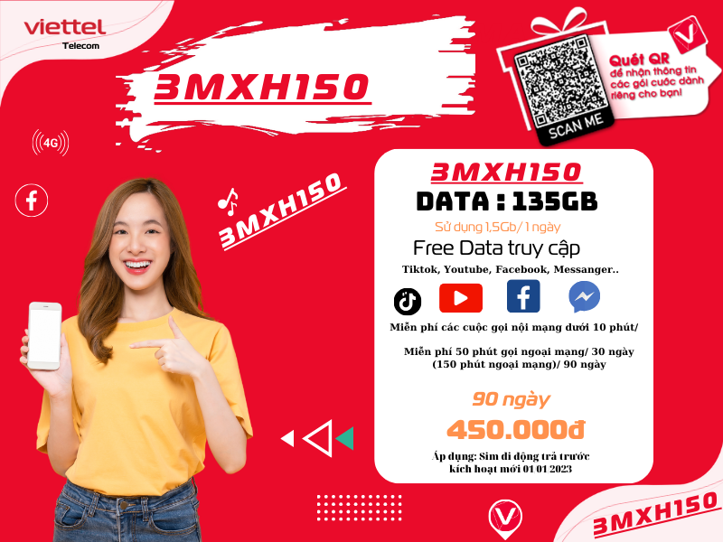 Gói 3MXH150 Viettel